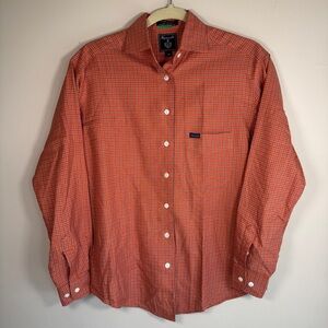 Faconnable Orange Plaid Button-Up Dress Shirt